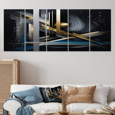 5 pièces d'art mural géométrique bleu minimaliste Minimal Tech