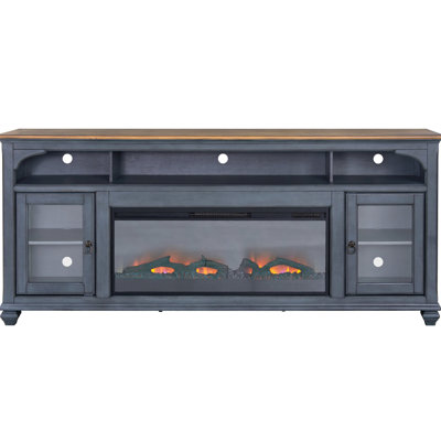 Armoire pour téléviseur en velours côtelé bleu Corduroy, 86 po, peut accueillir des téléviseurs jusqu'à 95 po, unité de quincaillerie, bleu