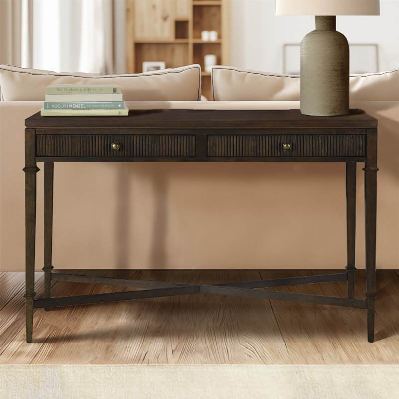 Kenna Dark Brown Wood and Metal Console Table with Storage