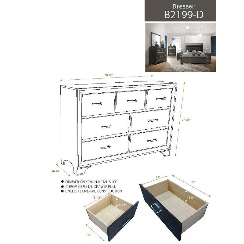Commode double 7 tiroirs Milvin
