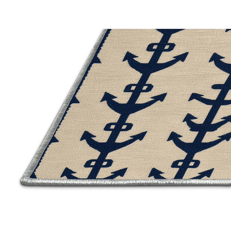  Tapis nautique lavable à ancres croisées, Rond 3 pi