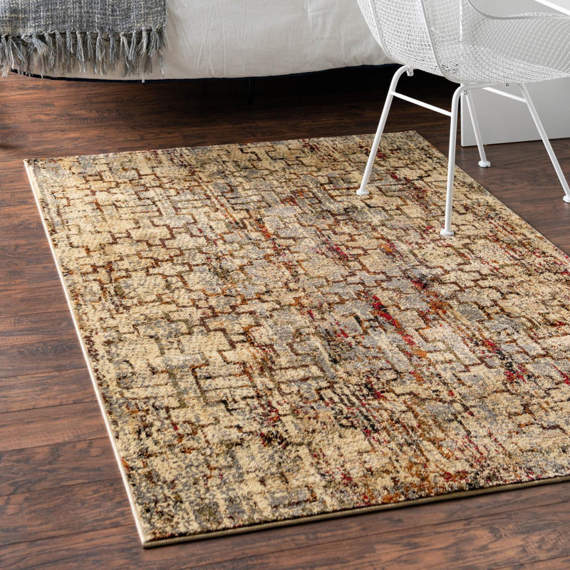Tapis crème / brun / gris à tissage mécanique Knowle, Rectangle 5 pi 3 po x 8 pi
