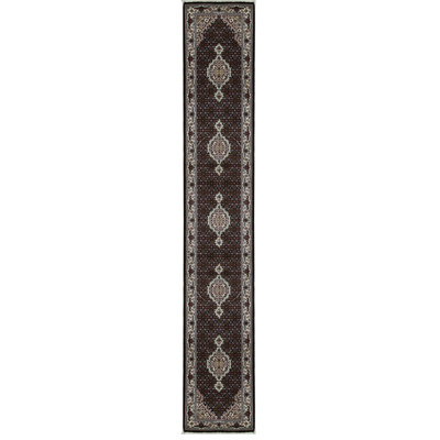 Hand-Knotted High-Quality Black and Cream Runner