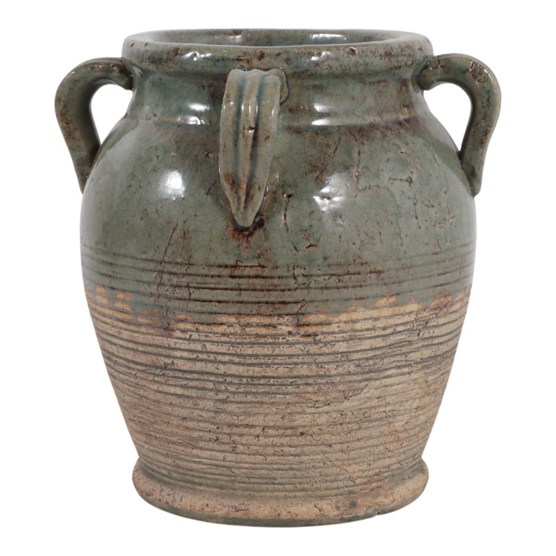 Ceramic/Porcelain Table Vase, 10" H x 9" W x 8" D, Glossy Green Ombre