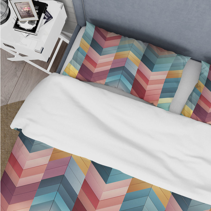 Ensemble de housse de couette à motif chevron Architectural Splendor, Housse de couette simple + 1 taie décorative stan