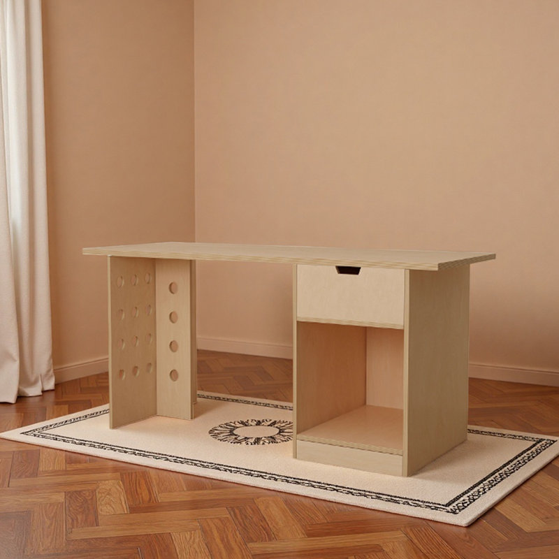 Light brown durable artificial board computer desk, 29.52" H x 70.86" W x 25.59" D