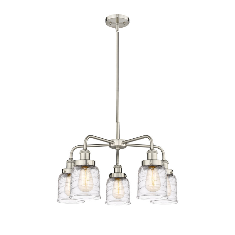 Lustre en verre à 5 lumières Bell, Tourbillon déco transparent, Nickel satiné