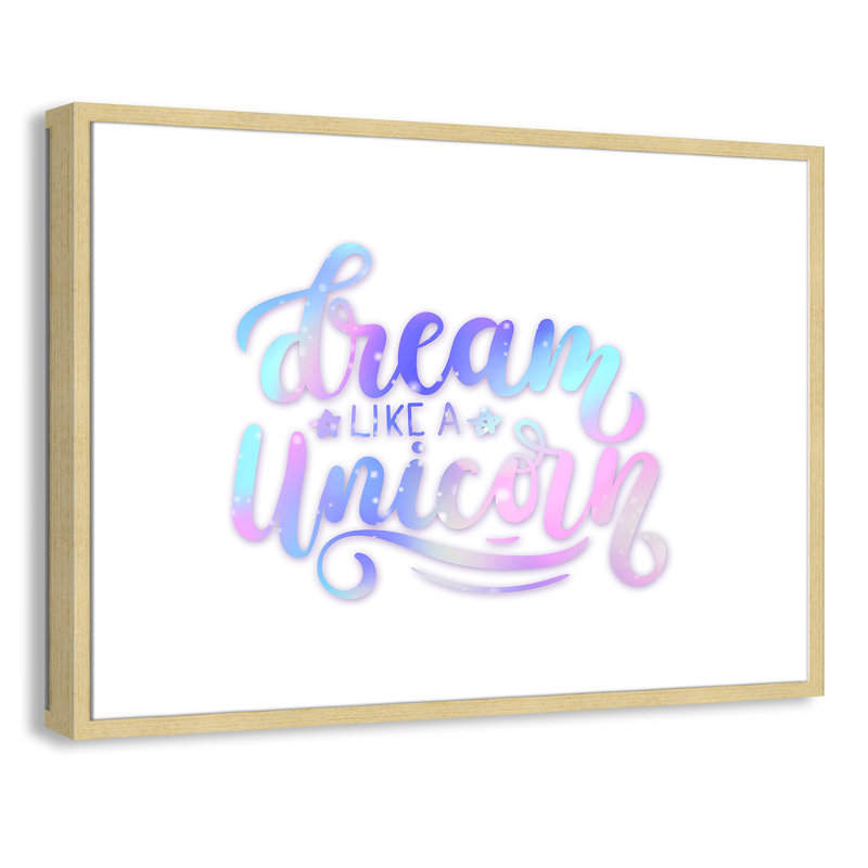 «Dream Like a Unicorn», impression sur papier, H 24,5 po x l 34,5 po x P 1,18 po, Encadré de boîte champagne
