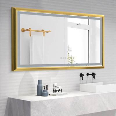 Brushed Gold Aluminium Framed Led Bathroom Mirror,wall Mounted Lighted Vanity Mirror