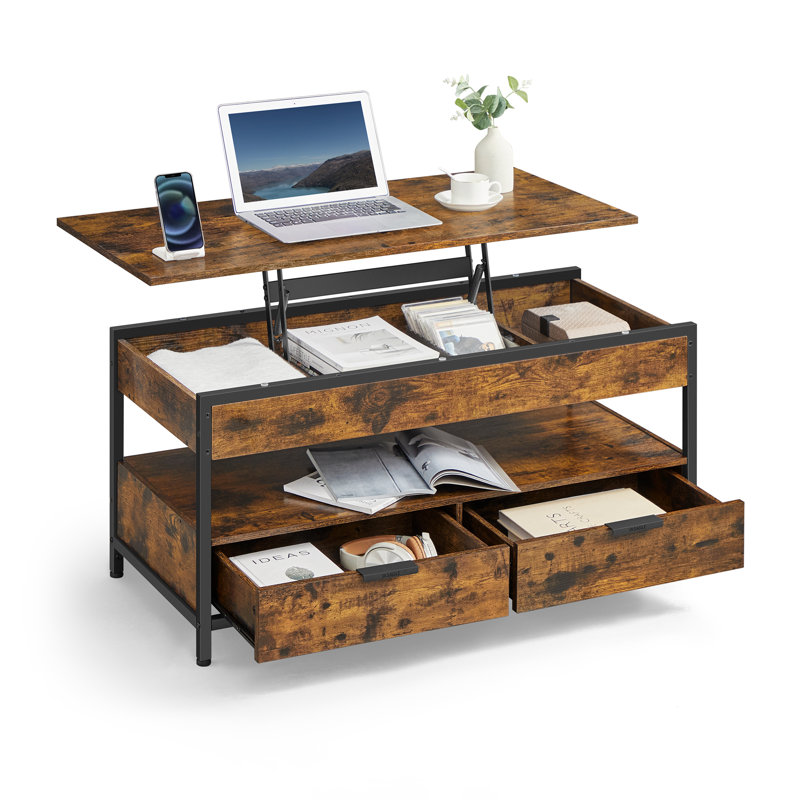 Afeez Lift Top Four Leg Coffee Table with Storage, Black