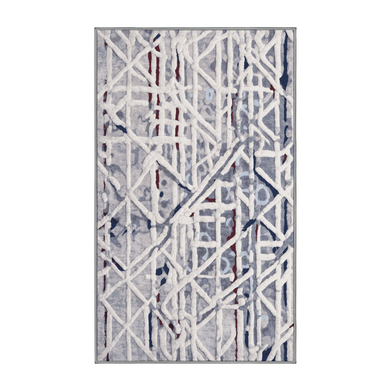 Machine Washable Gray Area Rug, Rectangle 4' x 6'