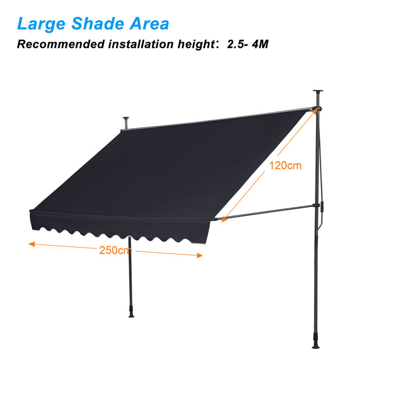 Dakota Fields 120cm W Polyester Cover Retractable Patio Awning, 250" H x 120" W x 8.3" D, Black