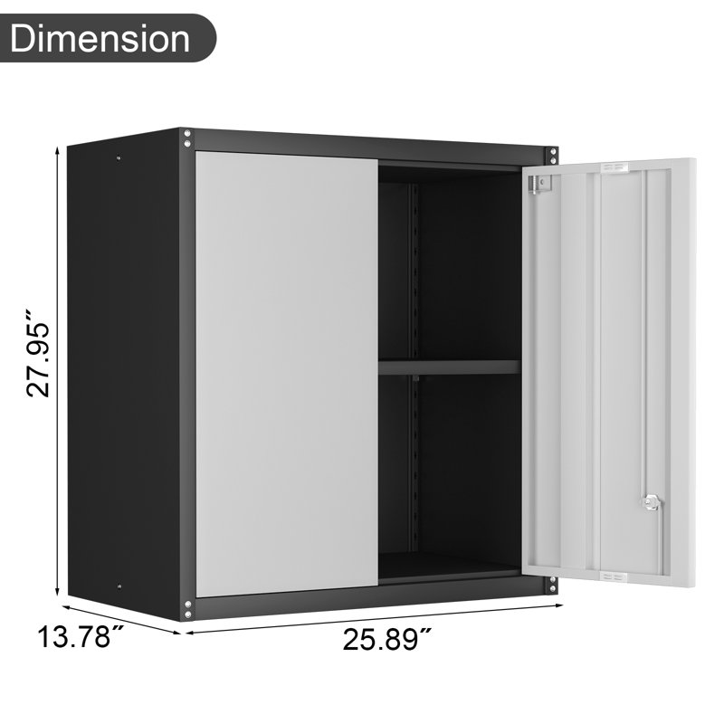 Metal Garage Storage Cabinet With Lock, Metal Wall Cabinets For Garage, Wall Mount Cabinet, Upper Cabinets Wall Mounted, Utility Cabinet With Adjustable Shelf