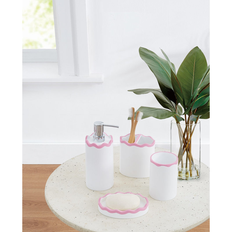 SCOUT Ric Rac Bath Accessory Set, White/Pink