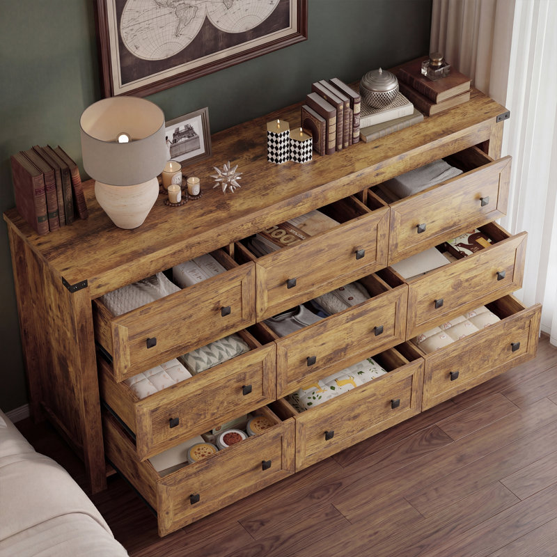 9-Drawer Dresser for Bedroom, Modern Wide Chest of Drawers, Wooden Storage Organizer, Brown