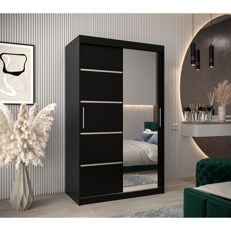 Logun 2 Door Manufactured Wood Wardrobe, Black Matt, 200cm H x 120cm W x 62cm D