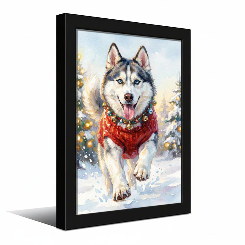 Animals Husky In Red Sweater Winter Scene, Wrapped Canvas, Does Not Apply, 20" H x 30" W