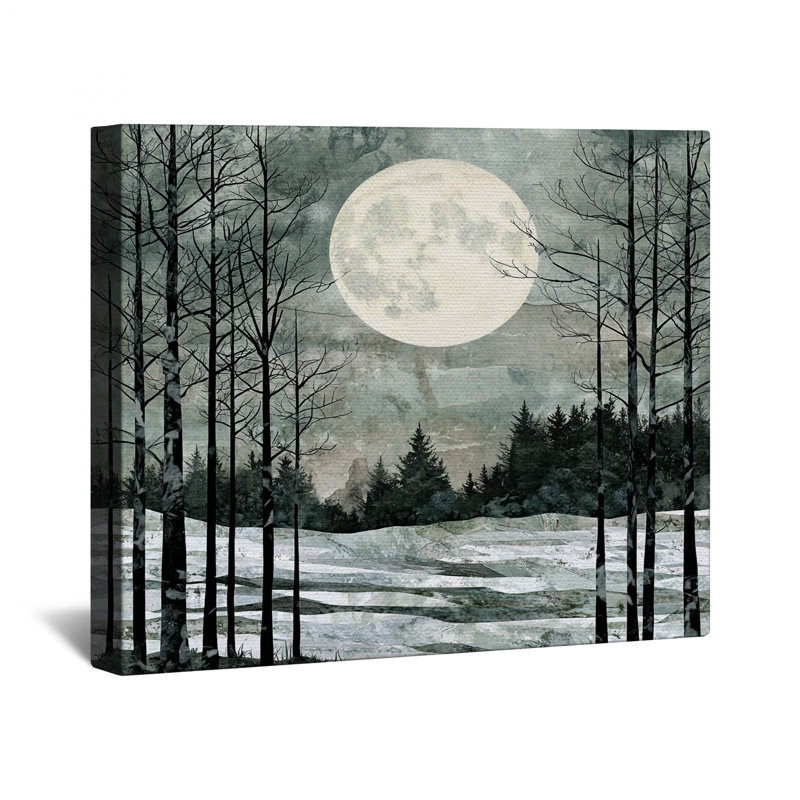 Pleine toile de paysage d'hiver sur toile pleine lune, 24 x 36 inches