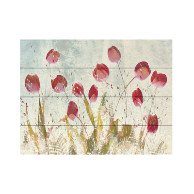Nel Talen Tableau en lattes de bois « Happy Tulips »