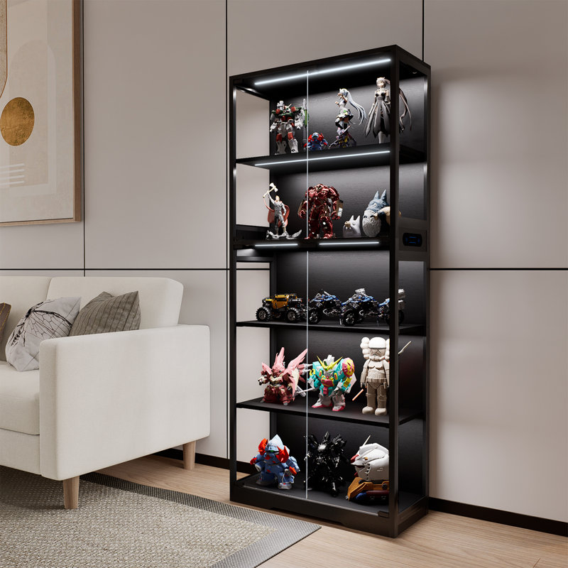 5 Tier Glass Display Cabinet, Curio Cabinet, Dining Cabinet, Bookcase With Adjustable LED Lights, Human Sensor, Matte Black