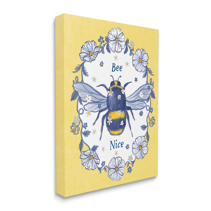 Bee Nice, guirlande d'insectes floraux, estampe numérique par Be Ni La, H 20 po x l 16 po x P 1,5 po, Toile tendue