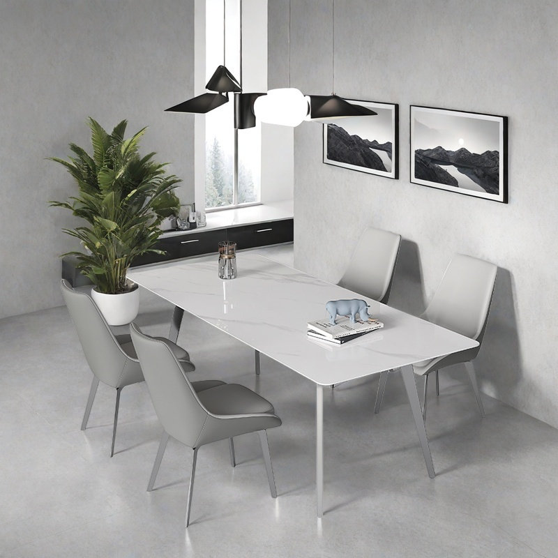 Minimalist Modern Rock Plate Dining Table Sets., 29.53"H x 62.99"L x 31.5"W