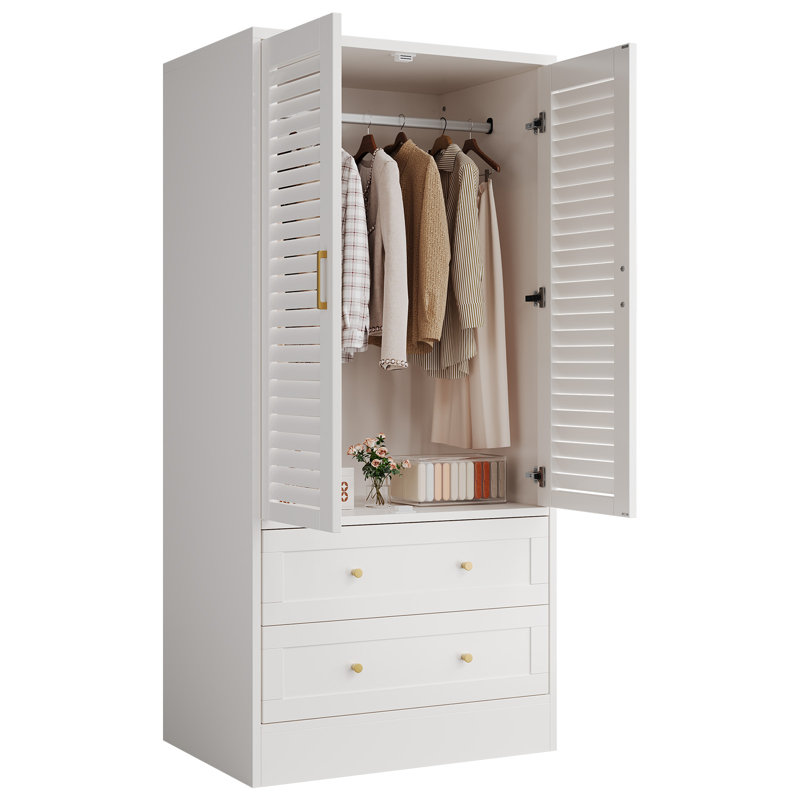 Penderie 65 po en bois avec porte à persiennes 2 tiroirs pour vestibule de chambre à coucher