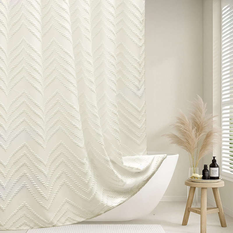 Rideau de douche Boho en tissu capitonné à chevrons, Crème, crème