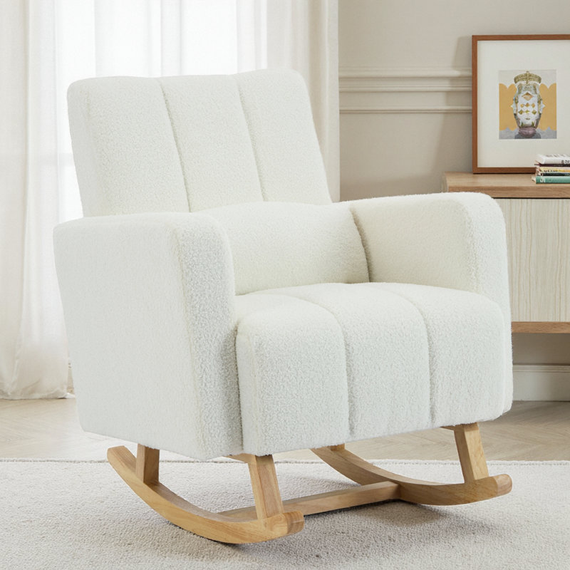Chaise berçante en velours avec coussin en velours blanc