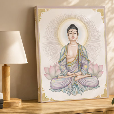 Toile, représentation sereine d'un Bouddha assis, art de la tranquillité, Sagesse ornée d'une robe translucide fluide