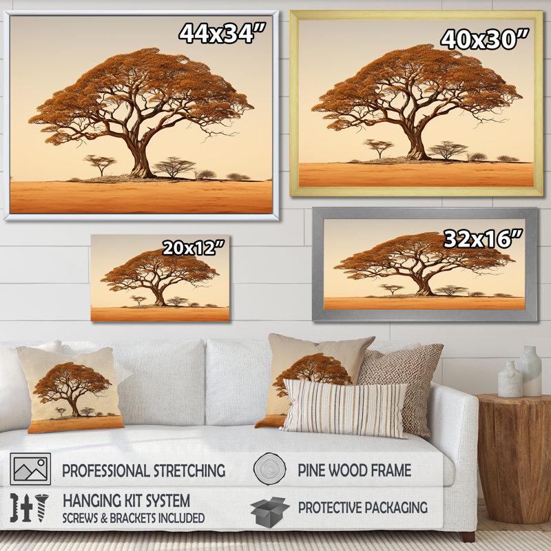 Arbre africain sur l'arbre, reproduction sur toile, Cadre flottant noir, H 12 po x l 20 po x P 1 po