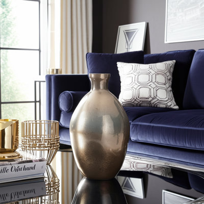 Glass Champagne Textured Round Bulbous Vase