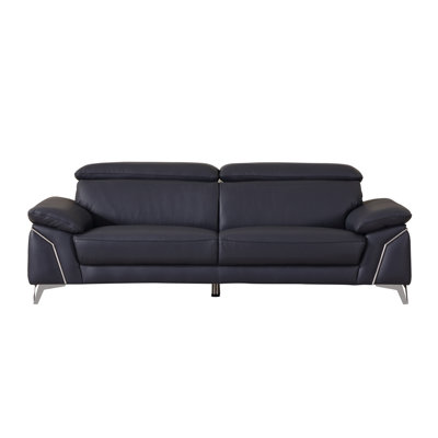 Navy Sofa with Adjustable Headrest in Genuine Leather