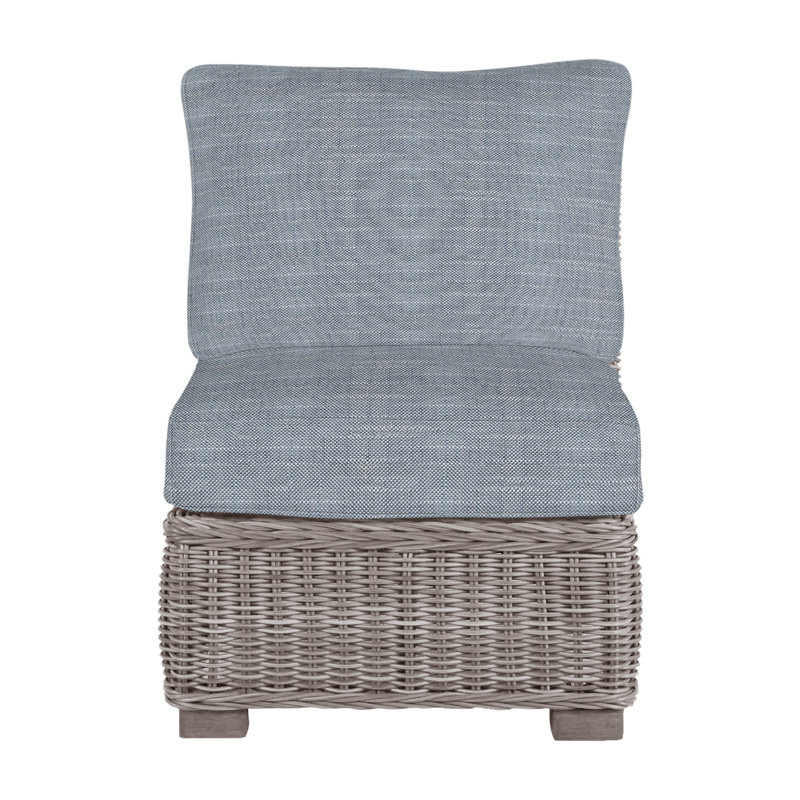 Rustic Woven Sectional Slipper Chair, Rollo Chambray InsideOut® Linen, Welt, Oyster