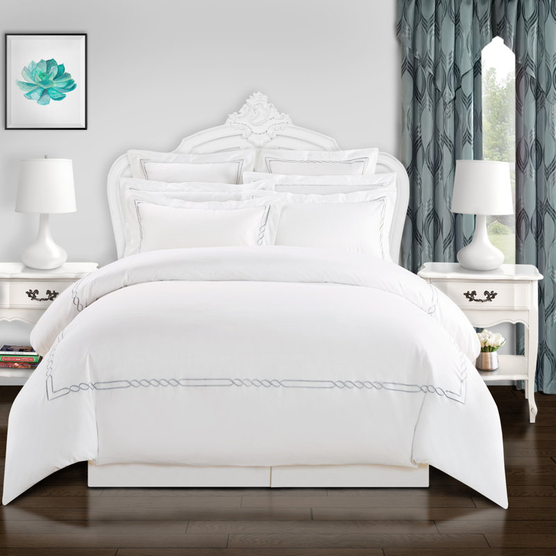 White Cotton Twin/Twin XL Embroidered Duvet Cover Set
