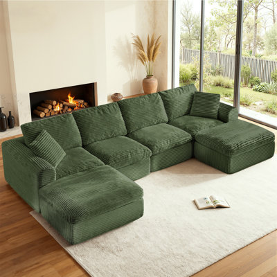 138" Cloud Couch for Living Room, Modular Sectional Sofa with Plush Corduroy U Shaped Big Comfy Upholstered Couches with Deep Seat, No Assembly Requir
