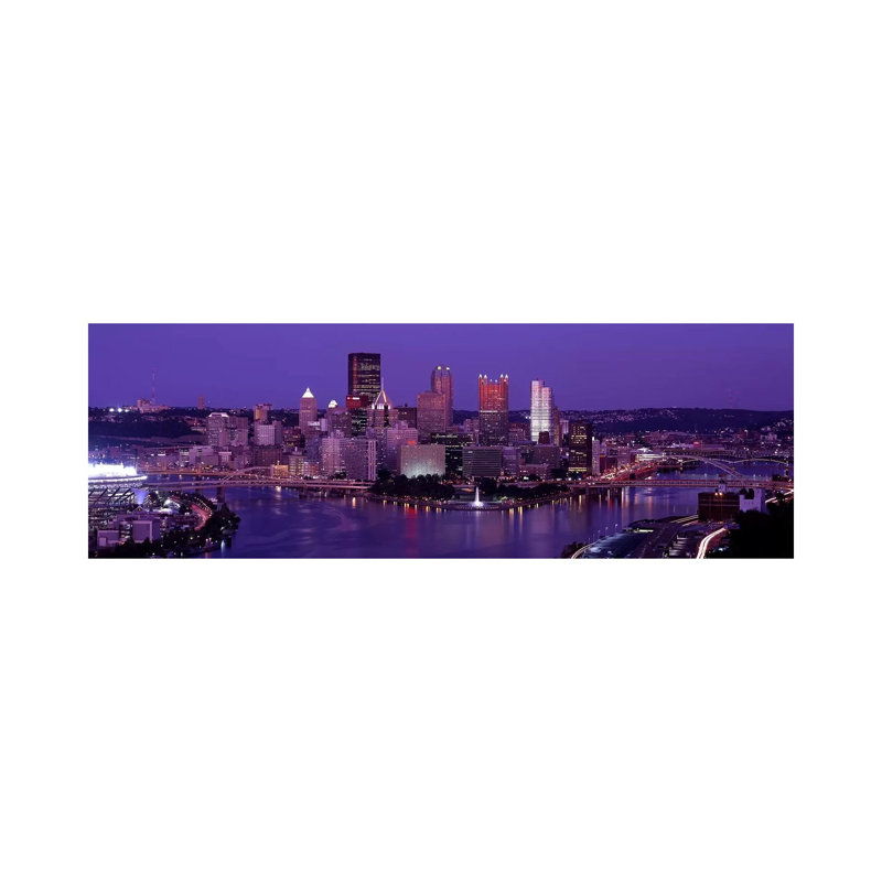 Dusk Pittsburgh PA USA 1 Piece Wrapped Canvas Panoramic Wall Art, 30.48 cm H x 91.44 cm W x 1.91 cm D