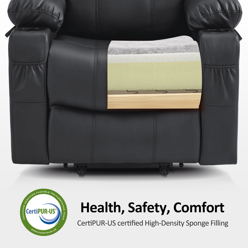 87.9cm Wide Lift Assist Standard Recliner with Massager, Black 