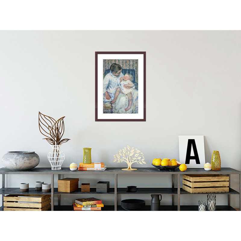 « Mère s'apprêtant à  laver son enfant endormi » de Mary Cassatt - Reproduction giclée encadrée, H 29,5 po x l 21,38 po