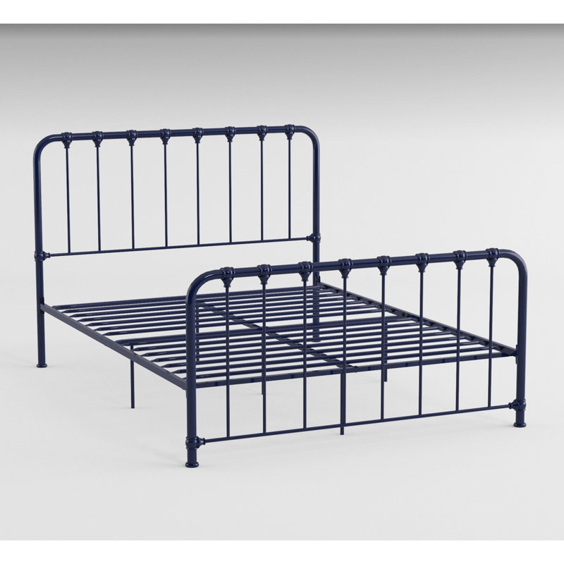 Lit simple en métal à finition bleue pour chambre à coucher, sans sommier, facile à assembler dans la chambre à coucher avec lit simple de couleur, ressort requis, installation simple