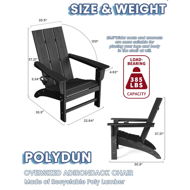 Adirondack Chair with Cup Holder, Black