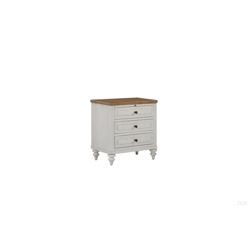 Table de chevet 3 tiroirs avec USB - Ciment et sable