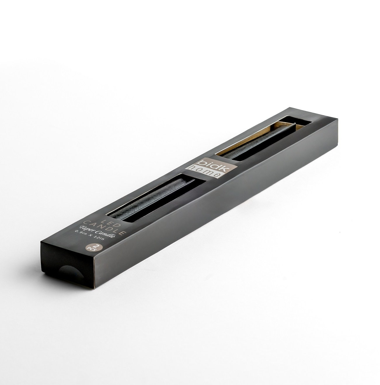2 Pc Tall Flameless Taper Candle, Black