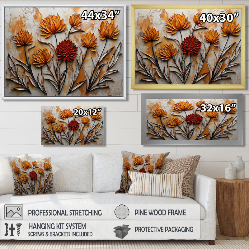 Isabellah blanc orange, coucher de soleil, chardon, harmonie II - chardon, art mural sur toile, H 24 po x l 32 po, Doré