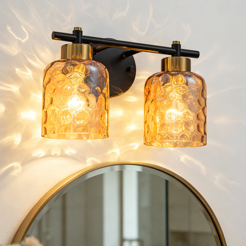 Éclairage pour salle de bain 2 lumières en verre martelé, Brown
