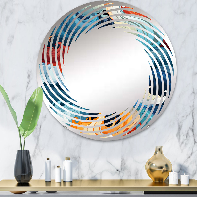 Miroir mural spiralé bleu et orange, 31,4 po x 31,4 po