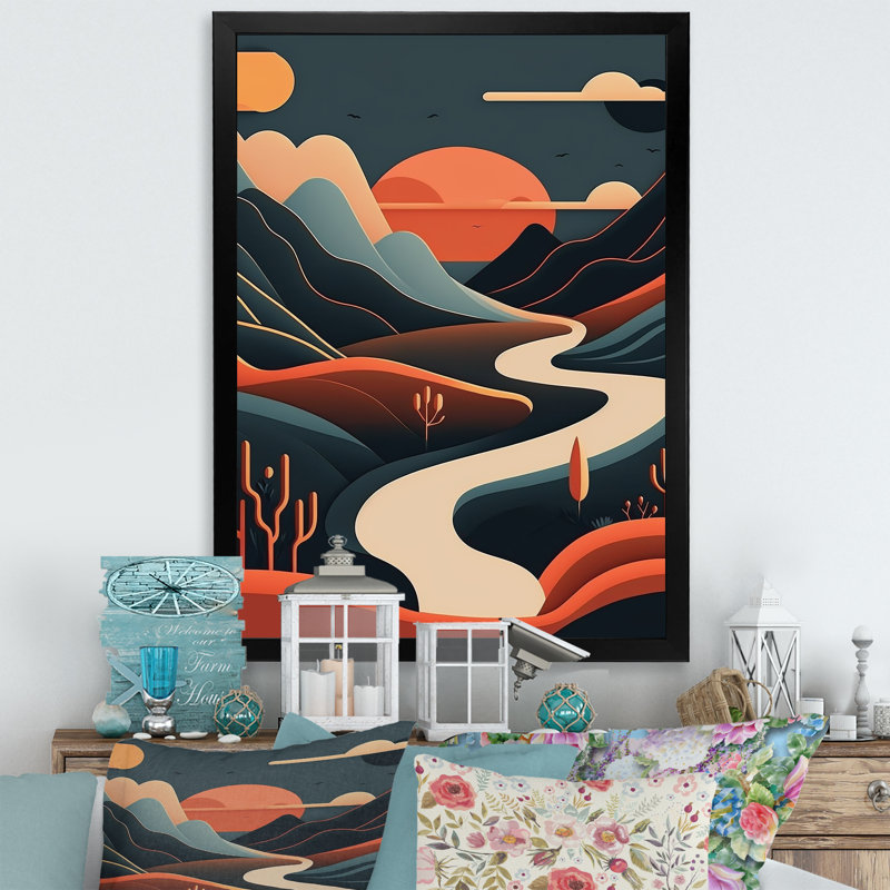 «Pine Tree In Graphic Terra Cotta Mountains II - Landscape Mountains», reproduction d'art murale