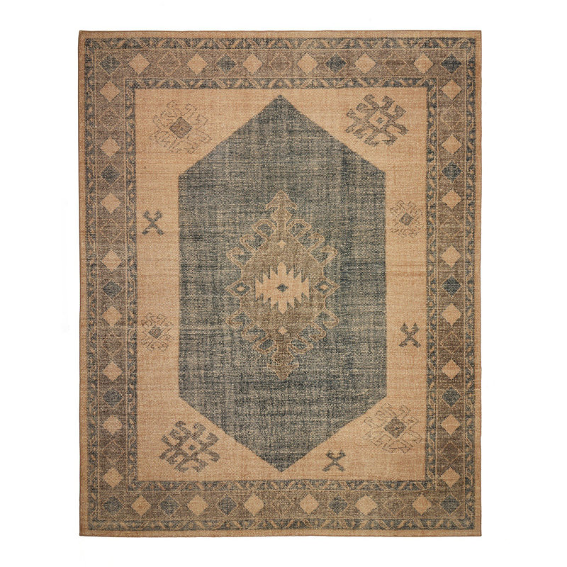 Cesia Oriental Hand-Knotted Rectangle Area Rug in Beige, Rectangle 10' x 14'