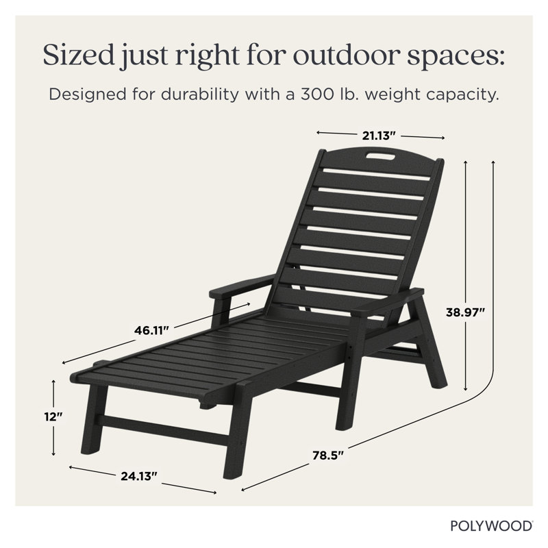 POLYWOOD Nautical Chaise with Arms, Slate Gray