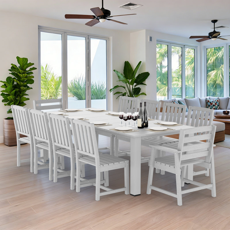 Dining set suitable for outdoor swimming pool, garden and lawn, including a large rectangular table and 10 high-quality chairs .